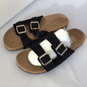 Women's Sandals Flat Slides Black/Brown Size 7M with Adjustable Straps